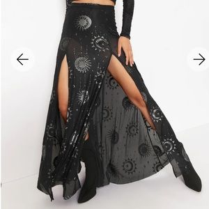 Blackmilk BURNED VELVET MYSTIC SPLIT MAXI SKIRT size Large